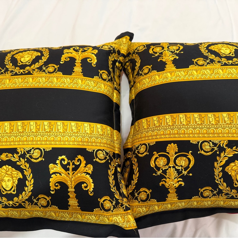 Versace Black and Gold Baroque Accent Pillows (Set of two)